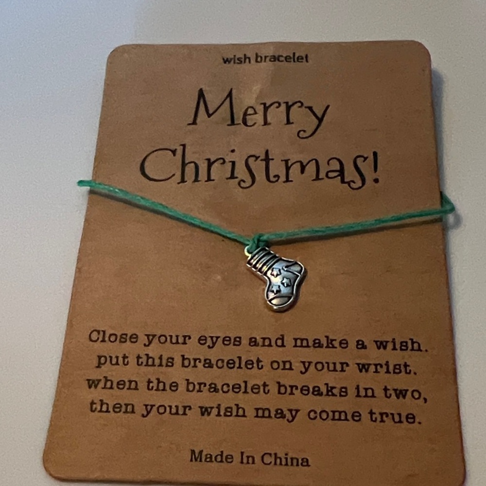 Festive Green Wish Bracelet with Silver Stocking Charm